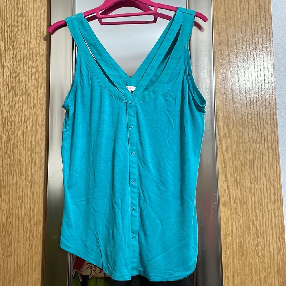 Candies size Medium teal double strap tank top with mock buttons up the front